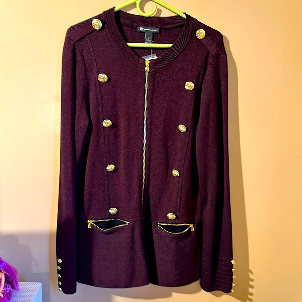Zip up jacket blouse in dark purple